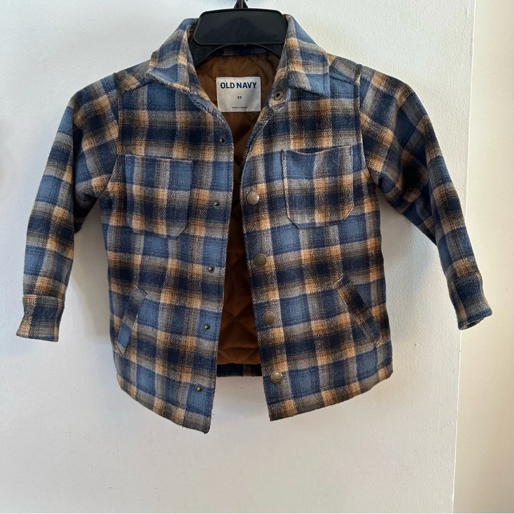 Old Navy Shacket, Size 3T, Plaid, Unisex Kids Jacket Outerwear